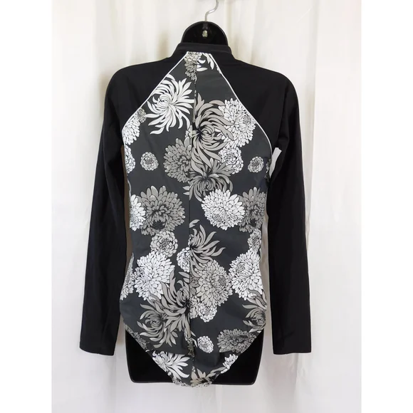JOYLAB BLACK WHITE FLORAL LONG SLEEVE SWIMSUIT RASH GUARD XL - Picture 5 of 7